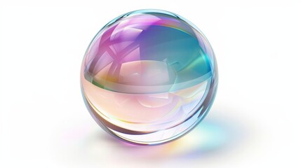 realistic crystal glass bubble with refraction and holographic effect isolated on white