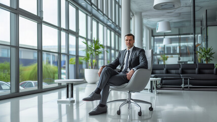 Businessman sitting in chair in office
