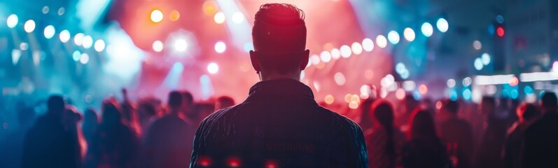 Someone standing in front of a crowd of people at a concert. Party background
