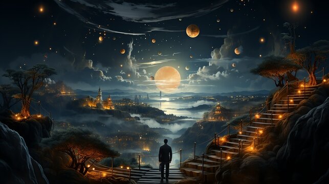 Business Success Concept, A person overcoming adversity and rising above challenges to succeed. surrealistic Illustration image,