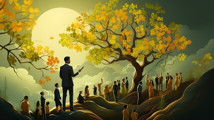 Business Success Concept, A philanthropist supporting causes that make a meaningful impact on society. surrealistic Illustration image,