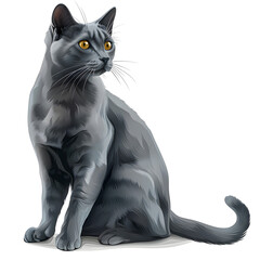 Clipart illustration of russian blue cat breeds on a white background. Suitable for crafting and digital design projects.[A-0002]