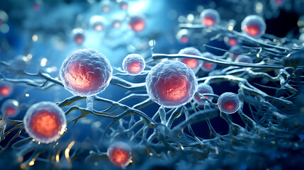 3d rendering of Human cell or Embryonic stem cell microscope background