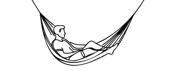 One line draws a young guy lying in a hammock. Comfort and relaxation