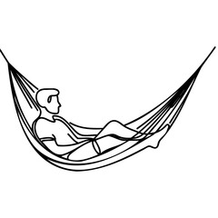 One line draws a young guy lying in a hammock. Comfort and relaxation