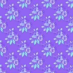 Hand drawn small flowers pattern design with color background.