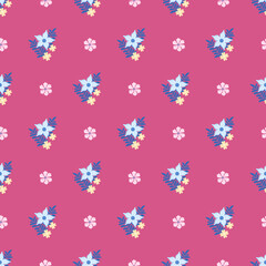 Hand drawn small flowers pattern design with color background.