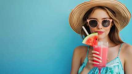 Woman in hat and sunglasses drinking watermelon - woman stock videos & royalty-free footage
