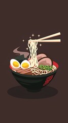 A bowl of Japanese ramen with Udon Noodles, Pork, Chicken, Eggs and Scallion