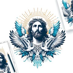 A drawing of a jesus christ with wings and a crown of thorns photos attractive.