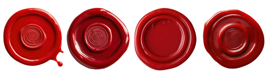 Red round wax seal, gift decoration, set, transparent background