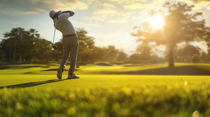 Man playing golf on golf course