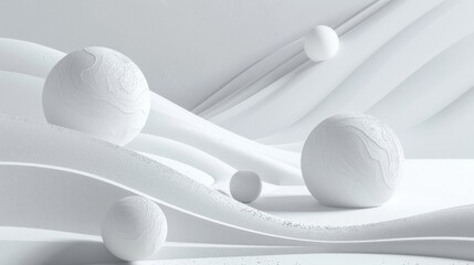 A white background with four white spheres on it