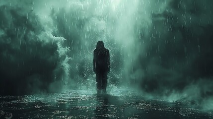 Obraz premium silhouette of a person in the rain