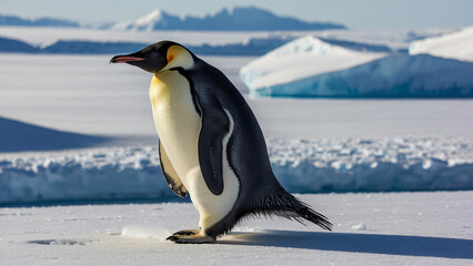 penguin with snow pole background