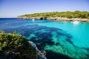 Cala Turqueta, turquoise waters, Ciutadella, Menorca, Balearic Islands, Spain, Europe.