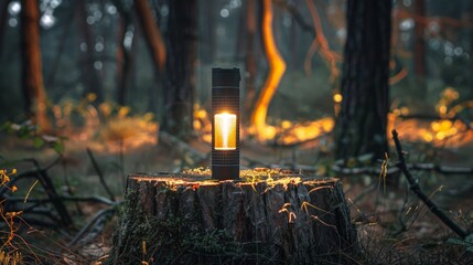 Obraz premium A small flashlight is sitting on a leaf