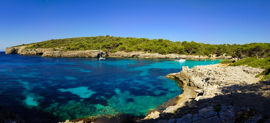 Cala Turqueta, turquoise waters, Ciutadella, Menorca, Balearic Islands, Spain, Europe.