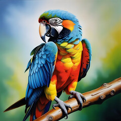 A picture of a cute parrot on a tree background.