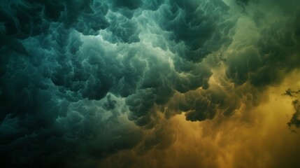 Fototapeta premium A dark storm brews above with eerie mammatus clouds as its ominous backdrop.