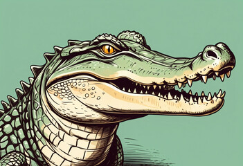 Crocodile portrait, sketch vintage illustration