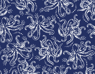 Modern Hand drawn octopus vector seamless pattern illustration .