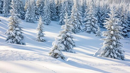 Obraz premium snowy landscape with evergreen trees serene winter wonderland scenery nature photography