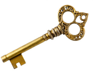 alter Schl&uuml;ssel in Gold isoliert auf wei&szlig;en Hintergrund, Freisteller