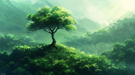 solitary lifeless tree amidst a lush and thriving forest digital paintings