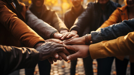Diverse Group of People Joining Hands in a Circle Outdoors