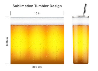 Realistic Beer pattern. Seamless sublimation template for 20 oz skinny tumbler. Sublimation illustration. Seamless from edge to edge. Full tumbler wrap.