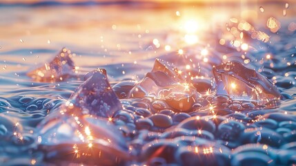 A small body of water with a lot of light reflecting off of it