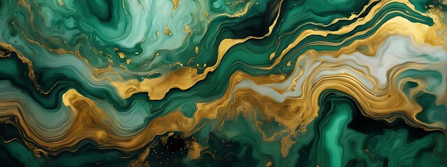 Background green gold abstract texture marble pattern liquid ink paint. Dark background green gold luxury stone wallpaper golden watercolor foil agate black art design emerald color fluid water moder	