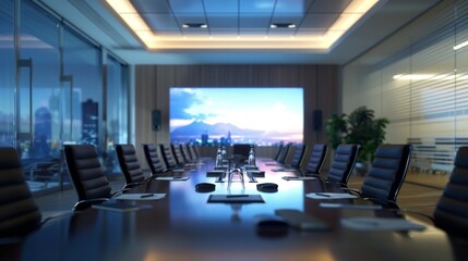Executives in a boardroom with a focus on the presentation screen