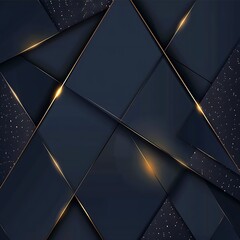 Luxurious Dark Blue Abstract Background Template with Opulent Triangle Pattern and Golden Illumination Lines Abstract