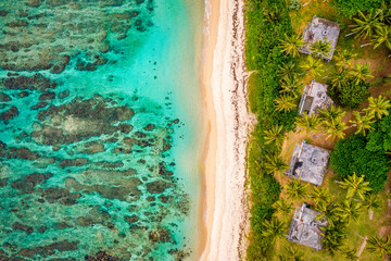 Palmar beach on the east coast, Indian Ocean, Mauritius Island. Palmar beach with turquoise sea and...