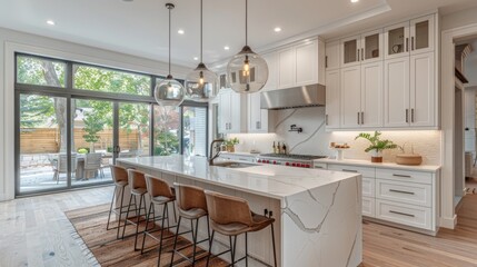 Modern kitchen with white cabinetry, a spacious island, and high-end fixtures