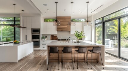 Modern kitchen with white cabinetry, a spacious island, and high-end fixtures