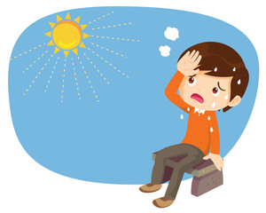 boy too hot thirsty from heat of the summer sun