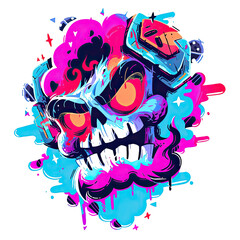 Fototapeta premium Blue skull head with fire tshirt design