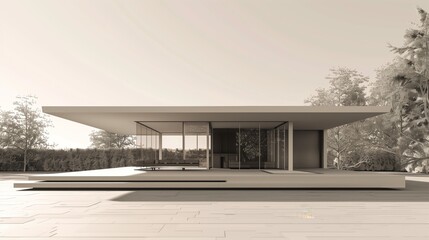 Minimalist pavilion with clean lines and open spaces, defines simplicity and elegance.