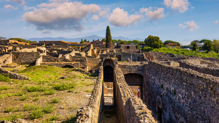 Ancient ruins of Pompei city (Scavi di Pompei), Naples, Italy. View of ancient city of Pompeii,...