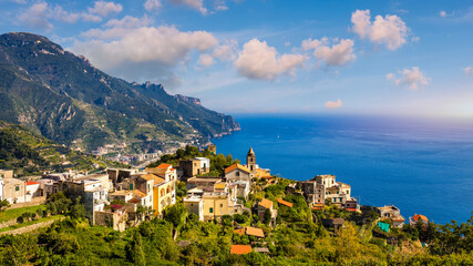 View of Ravello village on the Amalfi Coast in Italy. Fantastic view of the Amalfi coast. Ravello,...