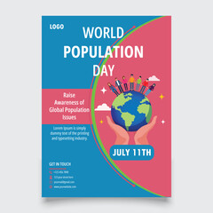 Fototapeta premium Flat vector World Population Day poster flyer design template 