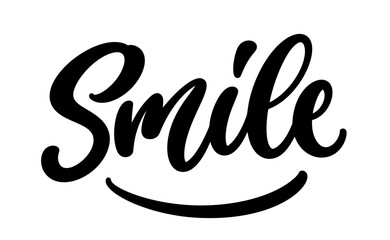 Smile, hand drawn calligraphy. Modern handwritten brush lettering design. Smile - text composition. Vector typography.