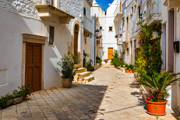 Scenic sight in Locorotondo, Bari Province, Apulia (Puglia), Italy. Characteristic streets in the...