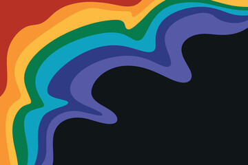LGBT pride abstract hand drawn background. Doodle rainbow color wave isolated on black background.