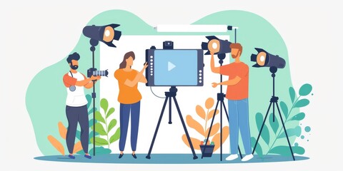 A team of professionals filming a video in a studio.