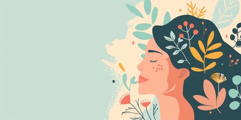 Calm and peaceful woman with flowers in her hair.