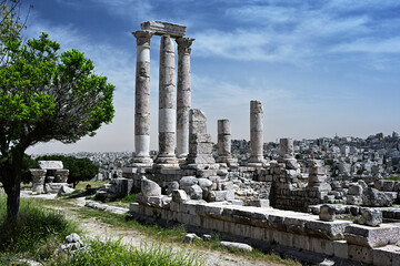 Ruinen des Römischen Herkulestempel auf dem Zitadellen Hügel in Jordaniens Hauptstadt Amman bei...